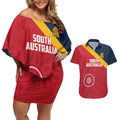 Custom South Australia Cricket Couples Matching Off Shoulder Short Dress and Hawaiian Shirt Go Champions - Aboriginal Art