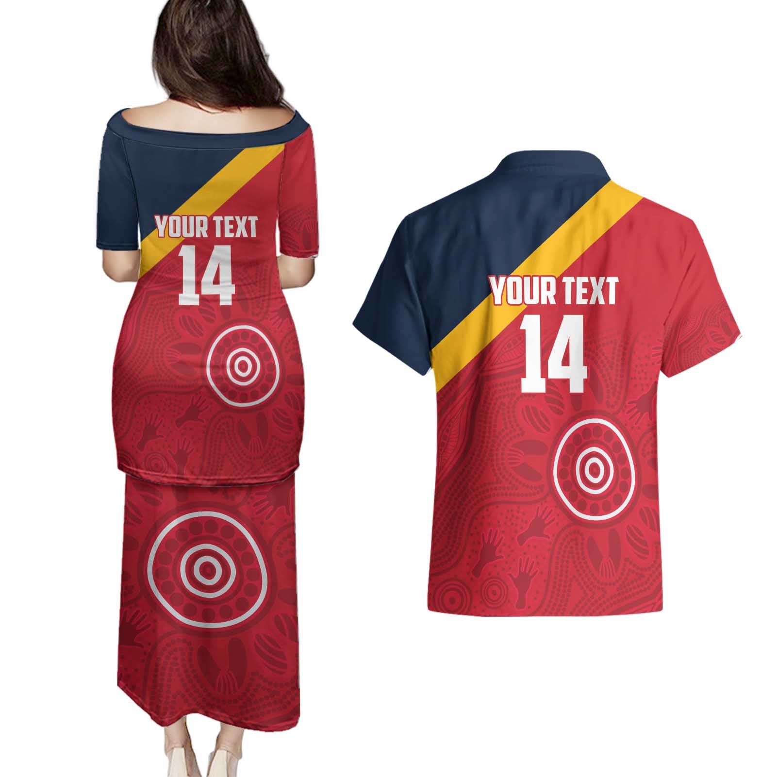 Custom South Australia Cricket Couples Matching Puletasi and Hawaiian Shirt Go Champions - Aboriginal Art