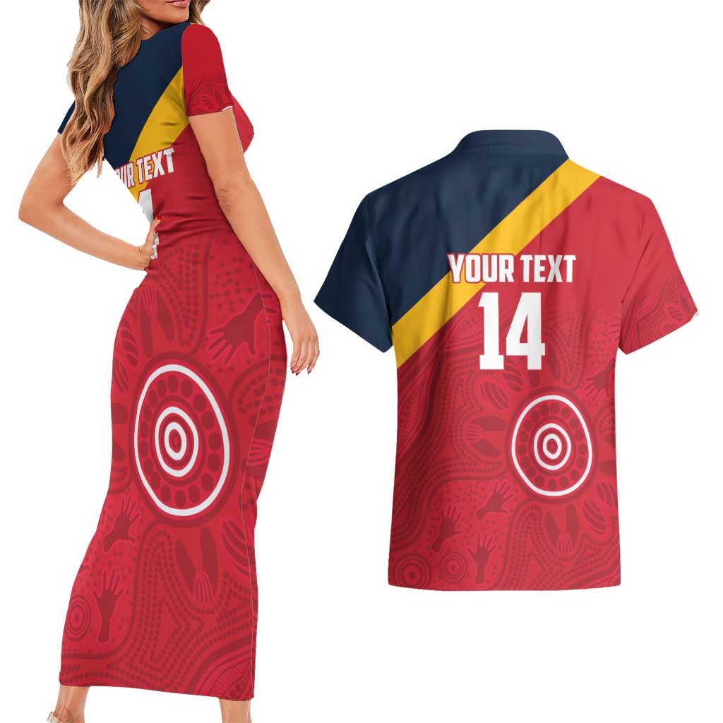 Custom South Australia Cricket Couples Matching Short Sleeve Bodycon Dress and Hawaiian Shirt Go Champions - Aboriginal Art