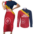 Custom South Australia Cricket Couples Matching Short Sleeve Bodycon Dress and Long Sleeve Button Shirt Go Champions - Aboriginal Art