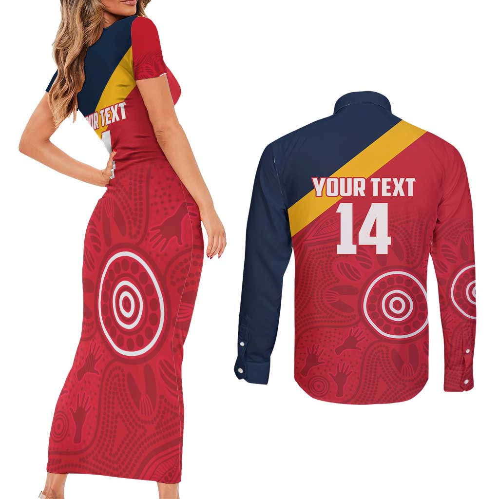 Custom South Australia Cricket Couples Matching Short Sleeve Bodycon Dress and Long Sleeve Button Shirt Go Champions - Aboriginal Art