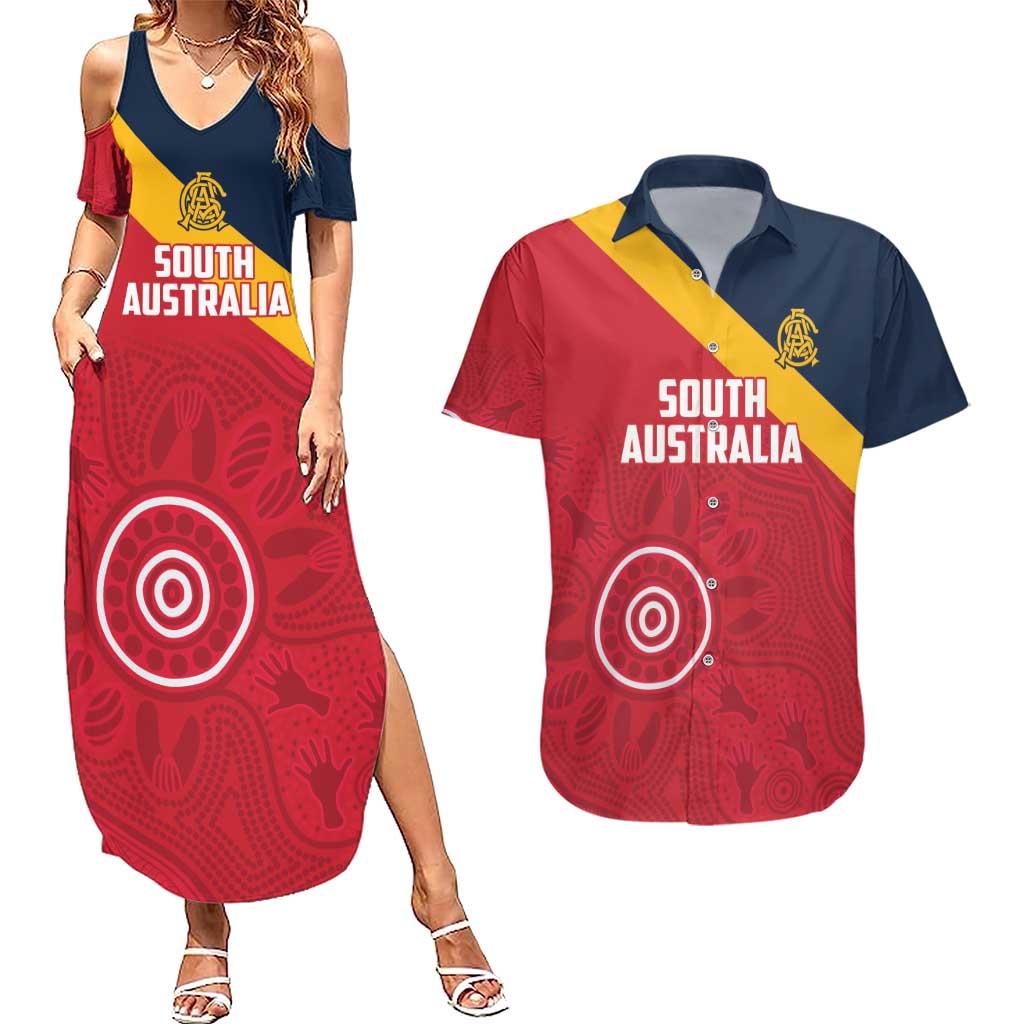 Custom South Australia Cricket Couples Matching Summer Maxi Dress and Hawaiian Shirt Go Champions - Aboriginal Art