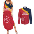 Custom South Australia Cricket Couples Matching Summer Maxi Dress and Long Sleeve Button Shirt Go Champions - Aboriginal Art
