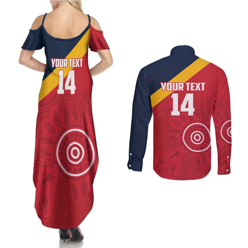 Custom South Australia Cricket Couples Matching Summer Maxi Dress and Long Sleeve Button Shirt Go Champions - Aboriginal Art