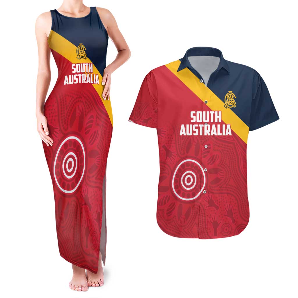 Custom South Australia Cricket Couples Matching Tank Maxi Dress and Hawaiian Shirt Go Champions - Aboriginal Art