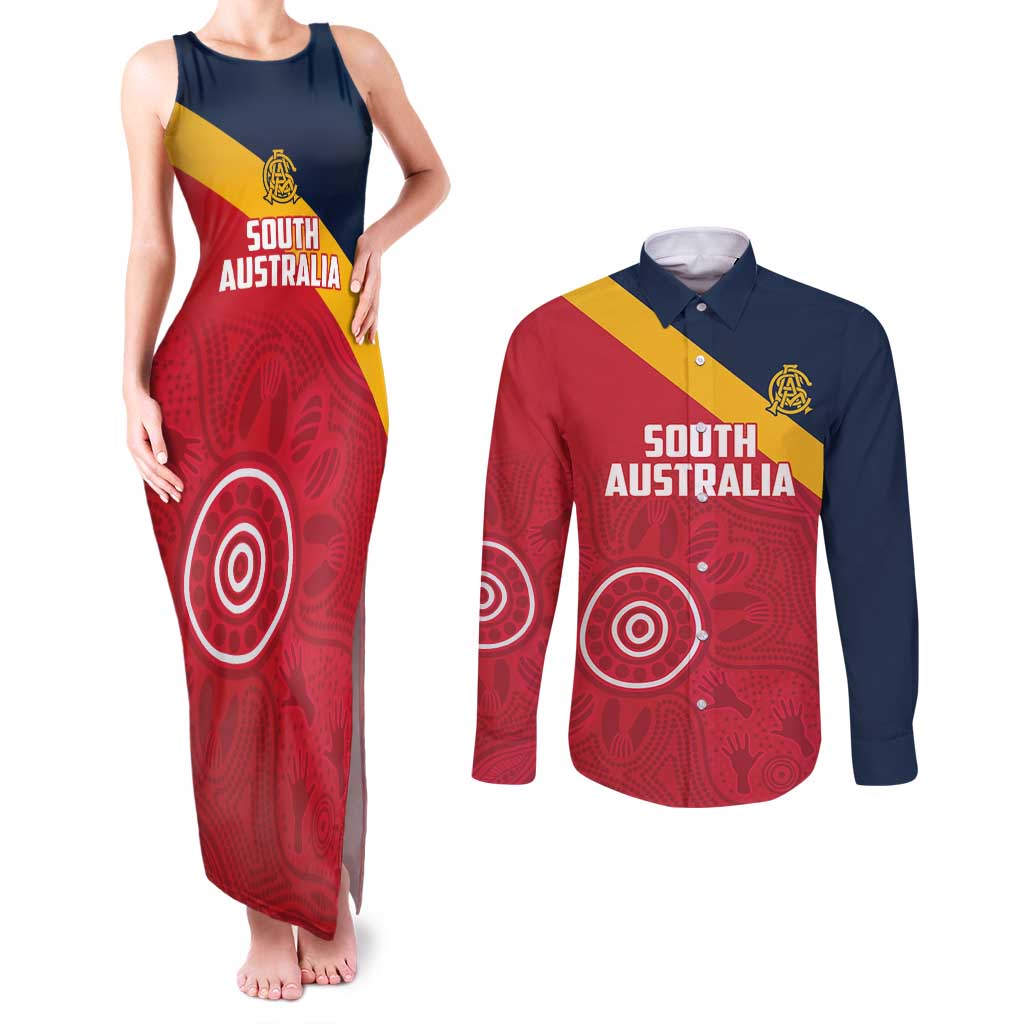 Custom South Australia Cricket Couples Matching Tank Maxi Dress and Long Sleeve Button Shirt Go Champions - Aboriginal Art