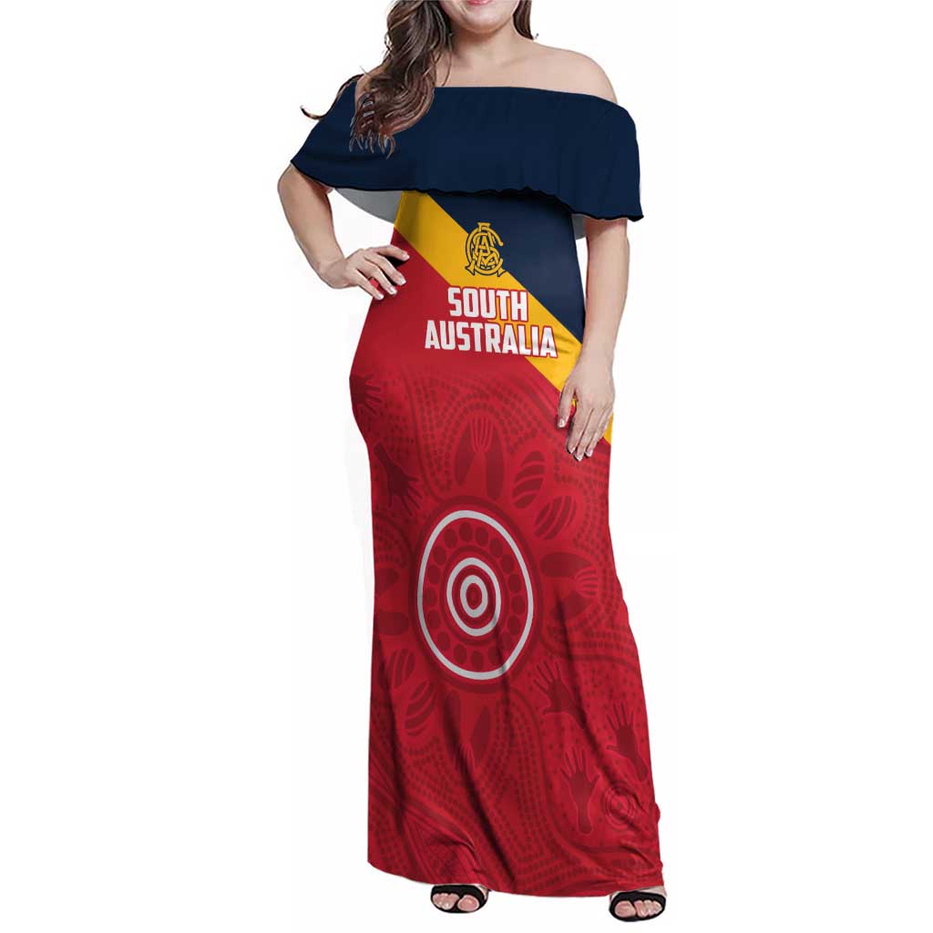 Custom South Australia Cricket Family Matching Off Shoulder Maxi Dress and Hawaiian Shirt Go Champions - Aboriginal Art