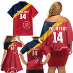 Custom South Australia Cricket Family Matching Off Shoulder Short Dress and Hawaiian Shirt Go Champions - Aboriginal Art