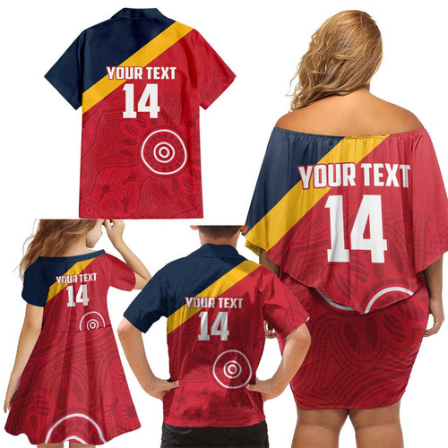 Custom South Australia Cricket Family Matching Off Shoulder Short Dress and Hawaiian Shirt Go Champions - Aboriginal Art