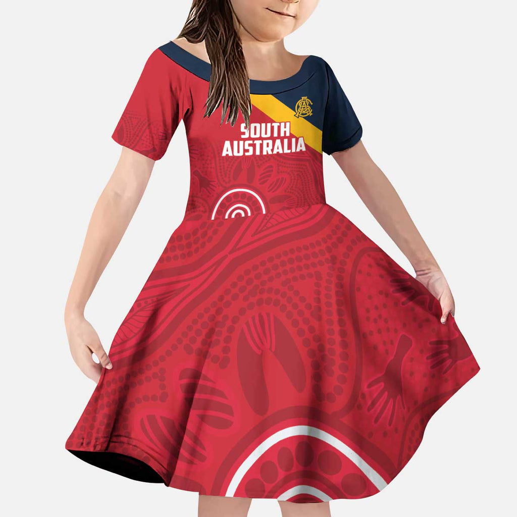 Custom South Australia Cricket Kid Short Sleeve Dress Go Champions - Aboriginal Art