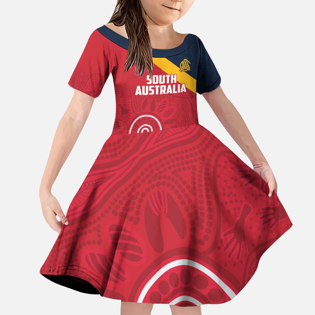Custom South Australia Cricket Kid Short Sleeve Dress Go Champions - Aboriginal Art