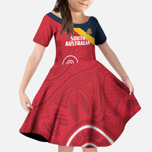 Custom South Australia Cricket Kid Short Sleeve Dress Go Champions - Aboriginal Art