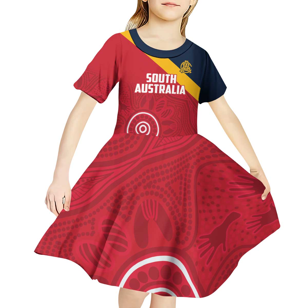 Custom South Australia Cricket Kid Short Sleeve Dress Go Champions - Aboriginal Art