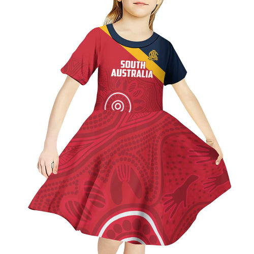 Custom South Australia Cricket Kid Short Sleeve Dress Go Champions - Aboriginal Art