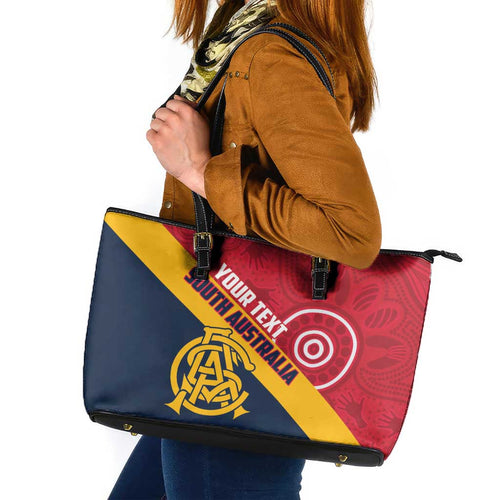 Custom South Australia Cricket Leather Tote Bag Go Champions - Aboriginal Art