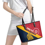 Custom South Australia Cricket Leather Tote Bag Go Champions - Aboriginal Art