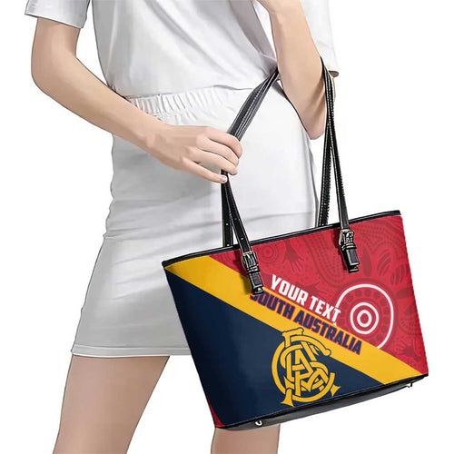 Custom South Australia Cricket Leather Tote Bag Go Champions - Aboriginal Art