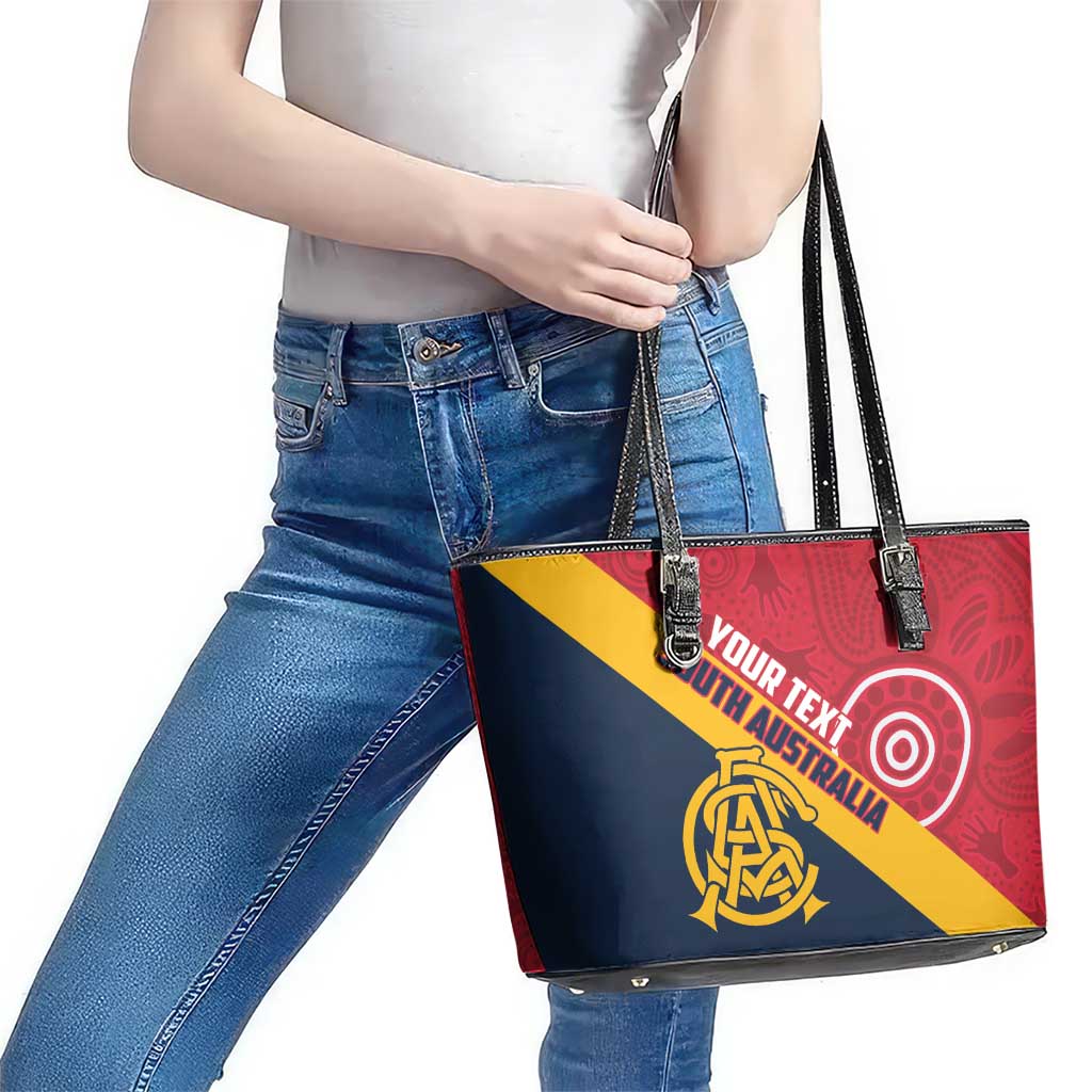 Custom South Australia Cricket Leather Tote Bag Go Champions - Aboriginal Art