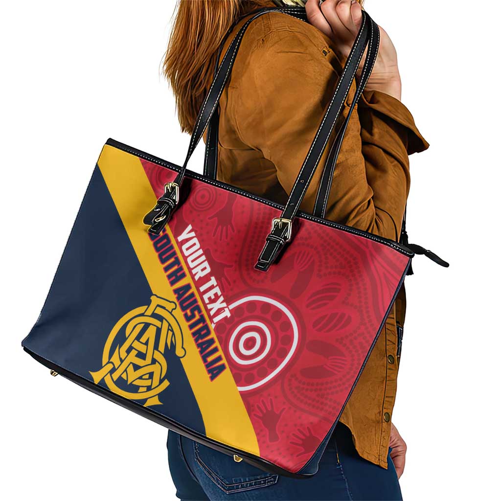 Custom South Australia Cricket Leather Tote Bag Go Champions - Aboriginal Art