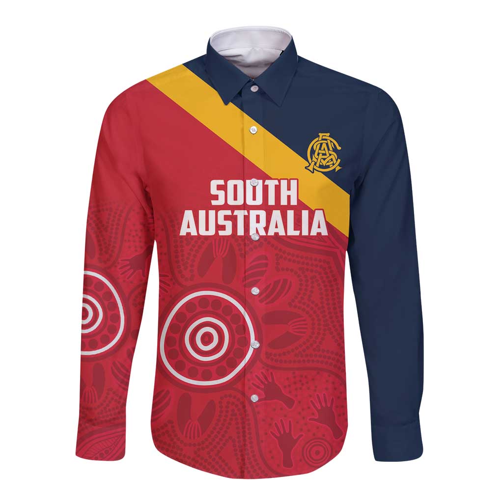Custom South Australia Cricket Long Sleeve Button Shirt Go Champions - Aboriginal Art