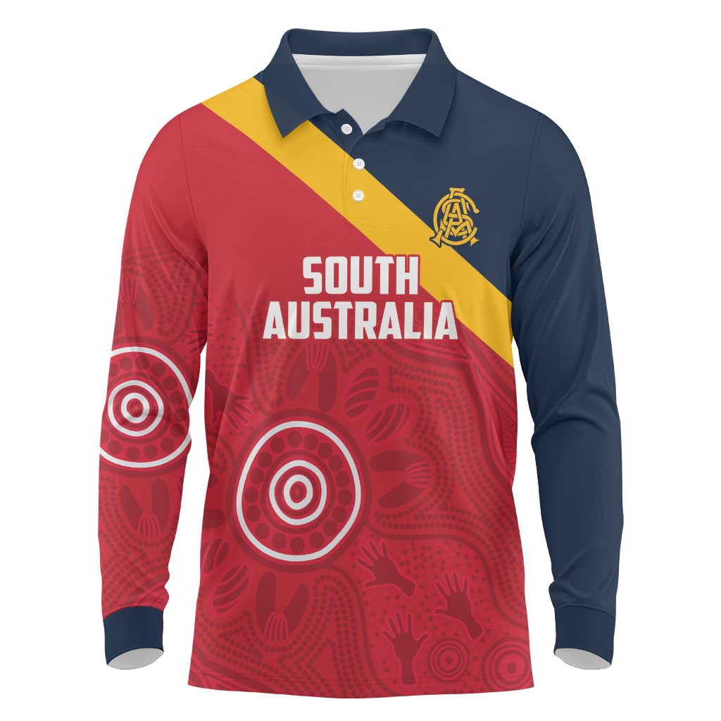 Custom South Australia Cricket Long Sleeve Polo Shirt Go Champions - Aboriginal Art