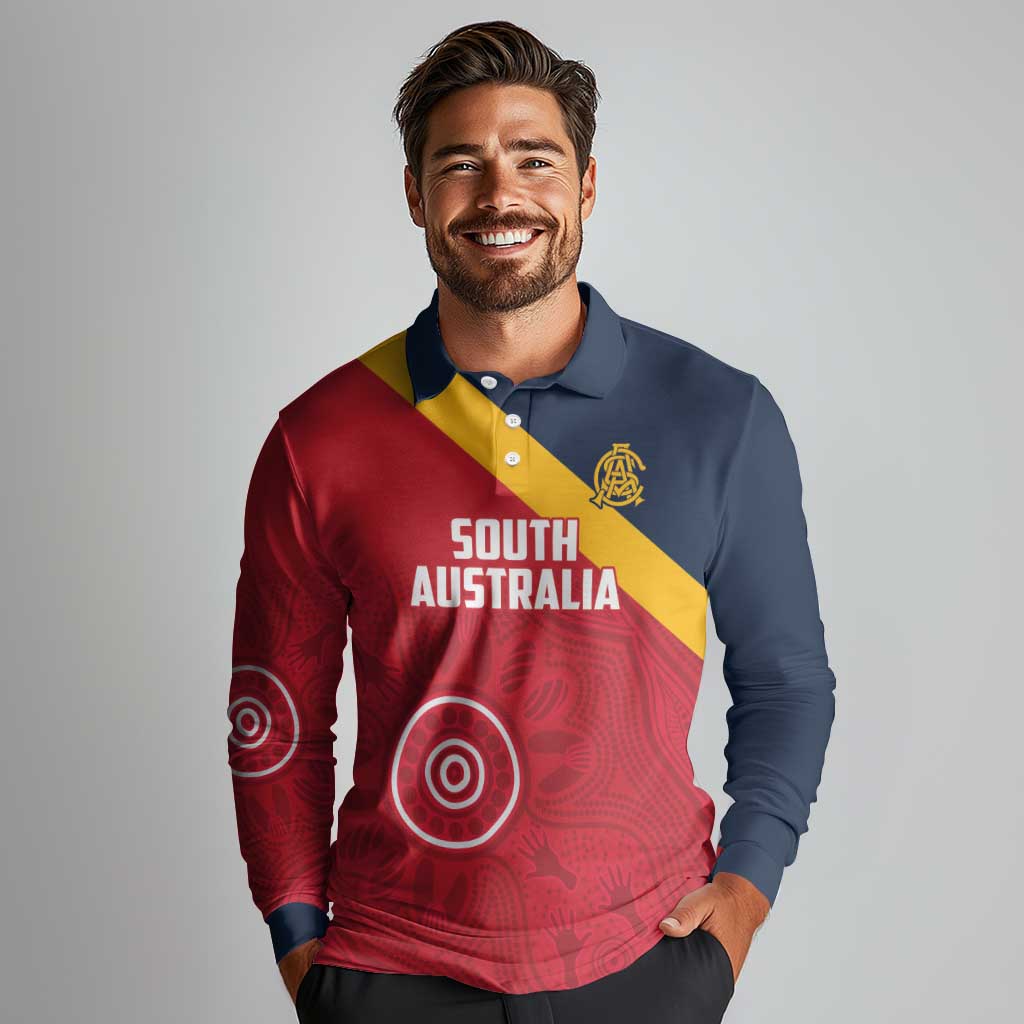 Custom South Australia Cricket Long Sleeve Polo Shirt Go Champions - Aboriginal Art