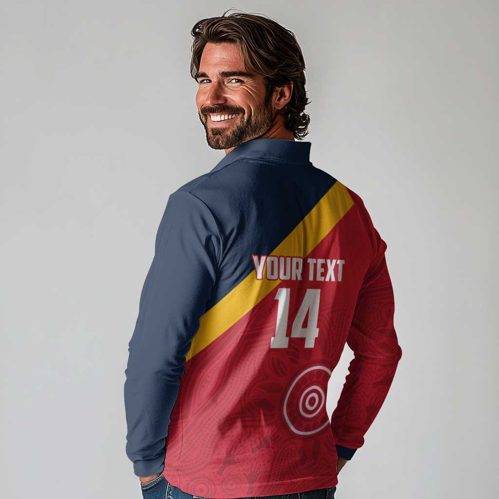 Custom South Australia Cricket Long Sleeve Polo Shirt Go Champions - Aboriginal Art