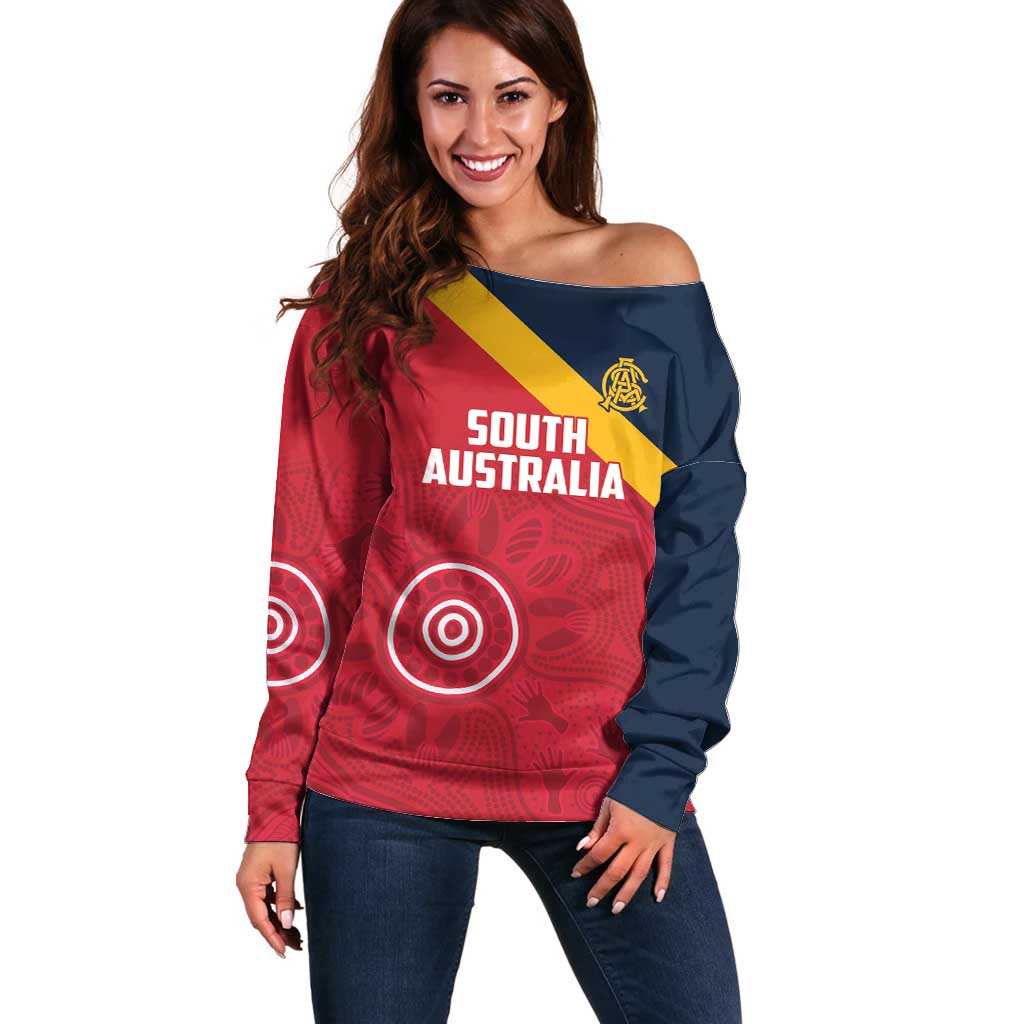 Custom South Australia Cricket Off Shoulder Sweater Go Champions - Aboriginal Art