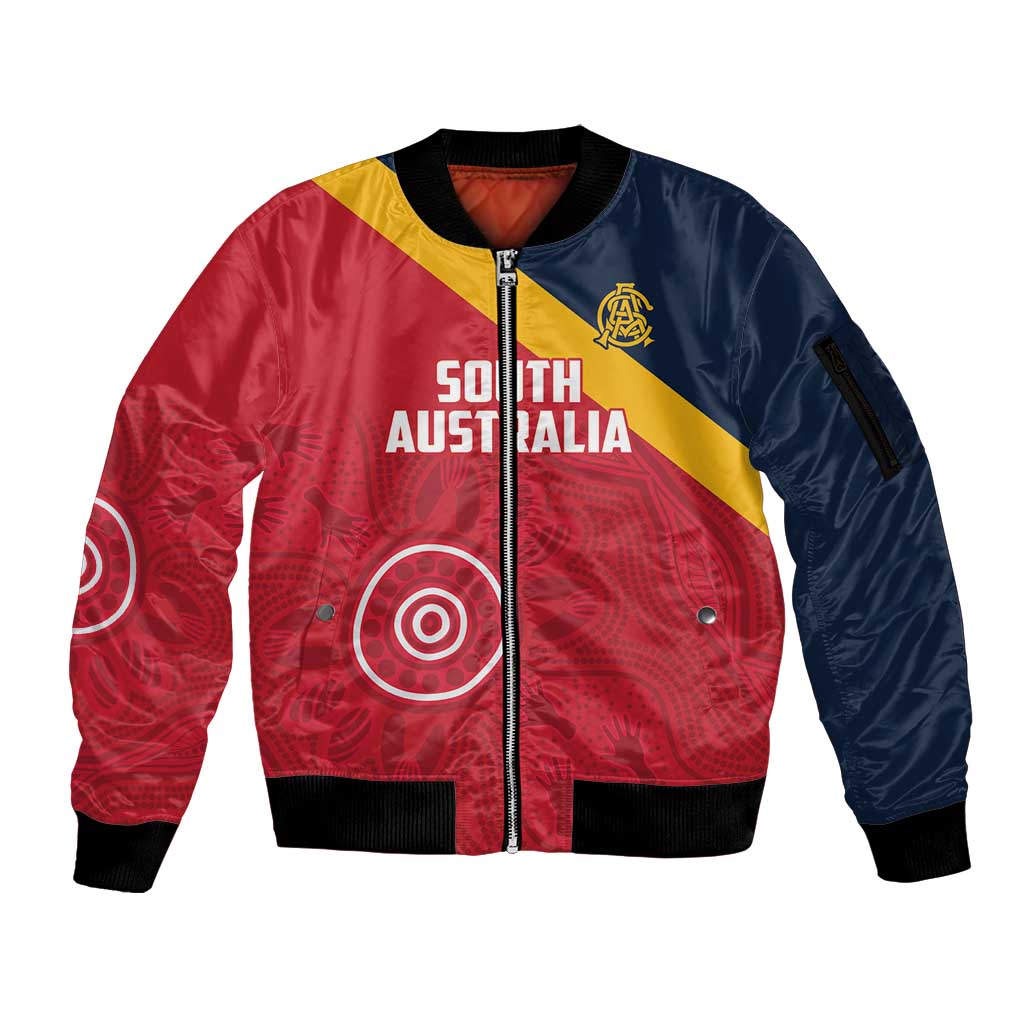 Custom South Australia Cricket Sleeve Zip Bomber Jacket Go Champions - Aboriginal Art