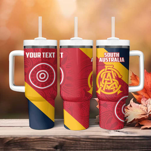 Custom South Australia Cricket Tumbler With Handle Go Champions - Aboriginal Art