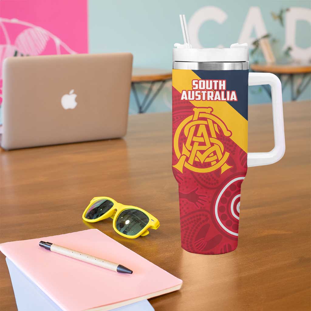 Custom South Australia Cricket Tumbler With Handle Go Champions - Aboriginal Art