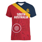 Custom South Australia Cricket Women V-Neck T-Shirt Go Champions - Aboriginal Art
