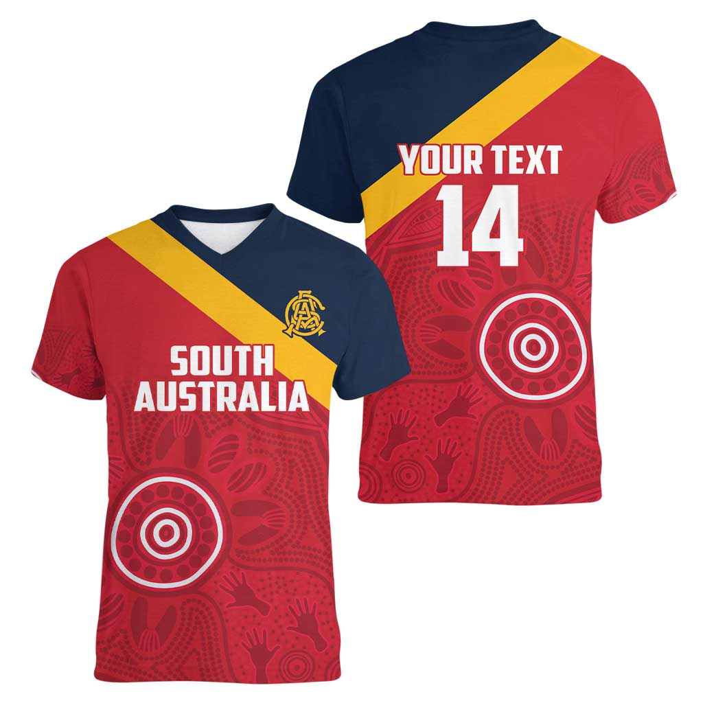 Custom South Australia Cricket Women V-Neck T-Shirt Go Champions - Aboriginal Art