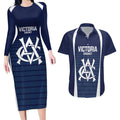 Custom Victoria Cricket Couples Matching Long Sleeve Bodycon Dress and Hawaiian Shirt Go Champions - Sporty Style