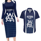 Custom Victoria Cricket Couples Matching Long Sleeve Bodycon Dress and Hawaiian Shirt Go Champions - Sporty Style