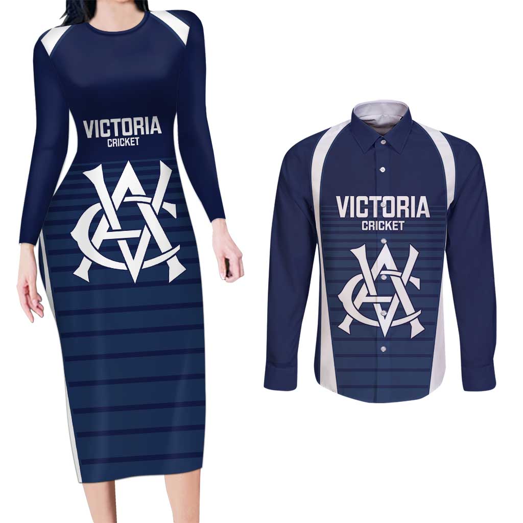 Custom Victoria Cricket Couples Matching Long Sleeve Bodycon Dress and Long Sleeve Button Shirt Go Champions - Sporty Style