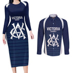 Custom Victoria Cricket Couples Matching Long Sleeve Bodycon Dress and Long Sleeve Button Shirt Go Champions - Sporty Style