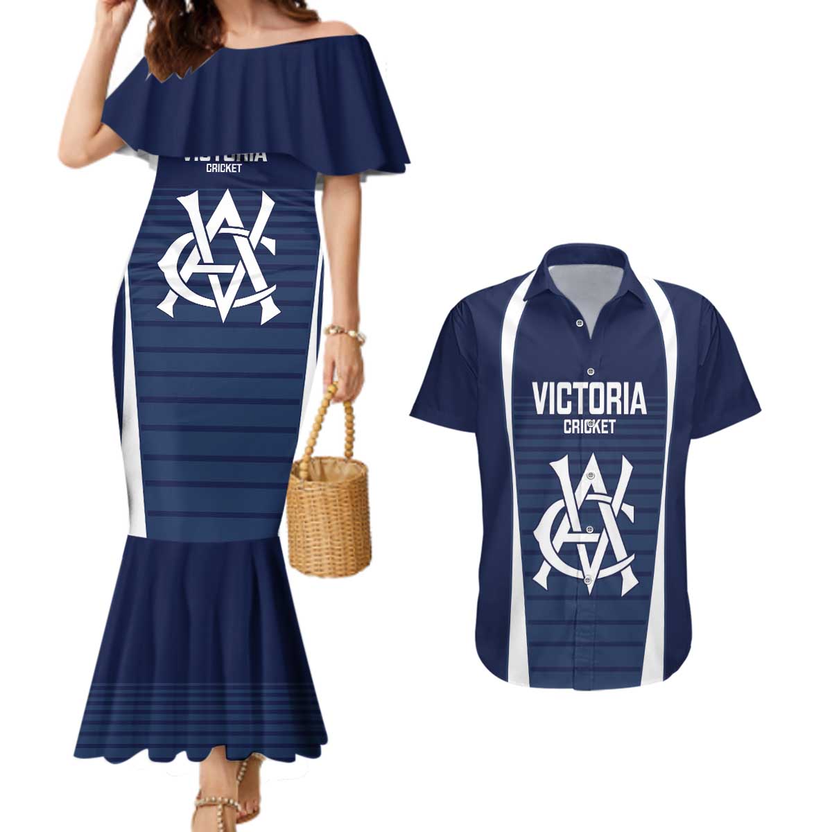 Custom Victoria Cricket Couples Matching Mermaid Dress and Hawaiian Shirt Go Champions - Sporty Style
