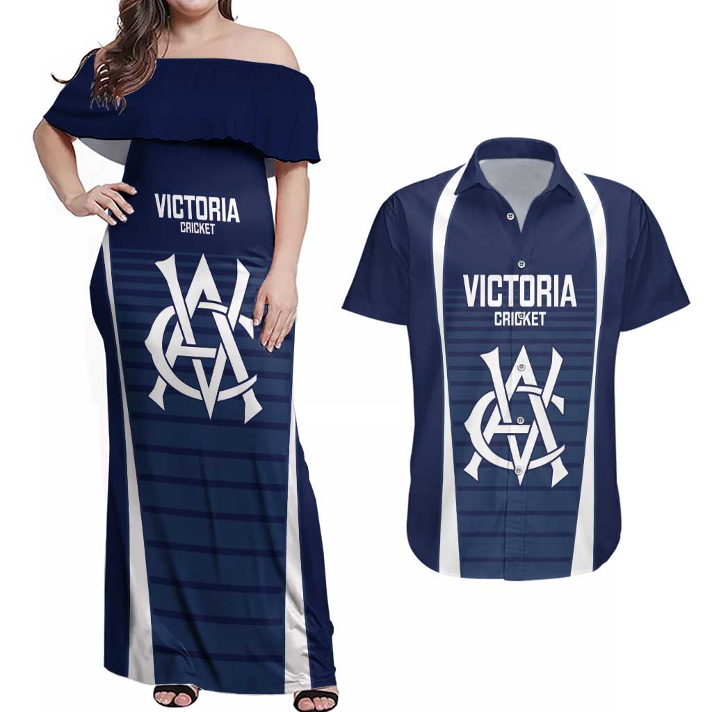 Custom Victoria Cricket Couples Matching Off Shoulder Maxi Dress and Hawaiian Shirt Go Champions - Sporty Style