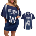 Custom Victoria Cricket Couples Matching Off Shoulder Short Dress and Hawaiian Shirt Go Champions - Sporty Style