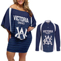 Custom Victoria Cricket Couples Matching Off Shoulder Short Dress and Long Sleeve Button Shirt Go Champions - Sporty Style