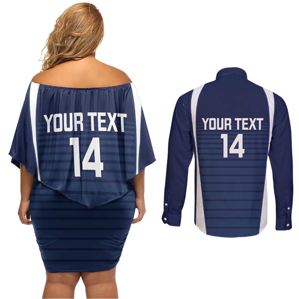 Custom Victoria Cricket Couples Matching Off Shoulder Short Dress and Long Sleeve Button Shirt Go Champions - Sporty Style
