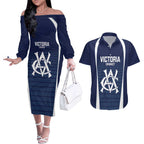 Custom Victoria Cricket Couples Matching Off The Shoulder Long Sleeve Dress and Hawaiian Shirt Go Champions - Sporty Style