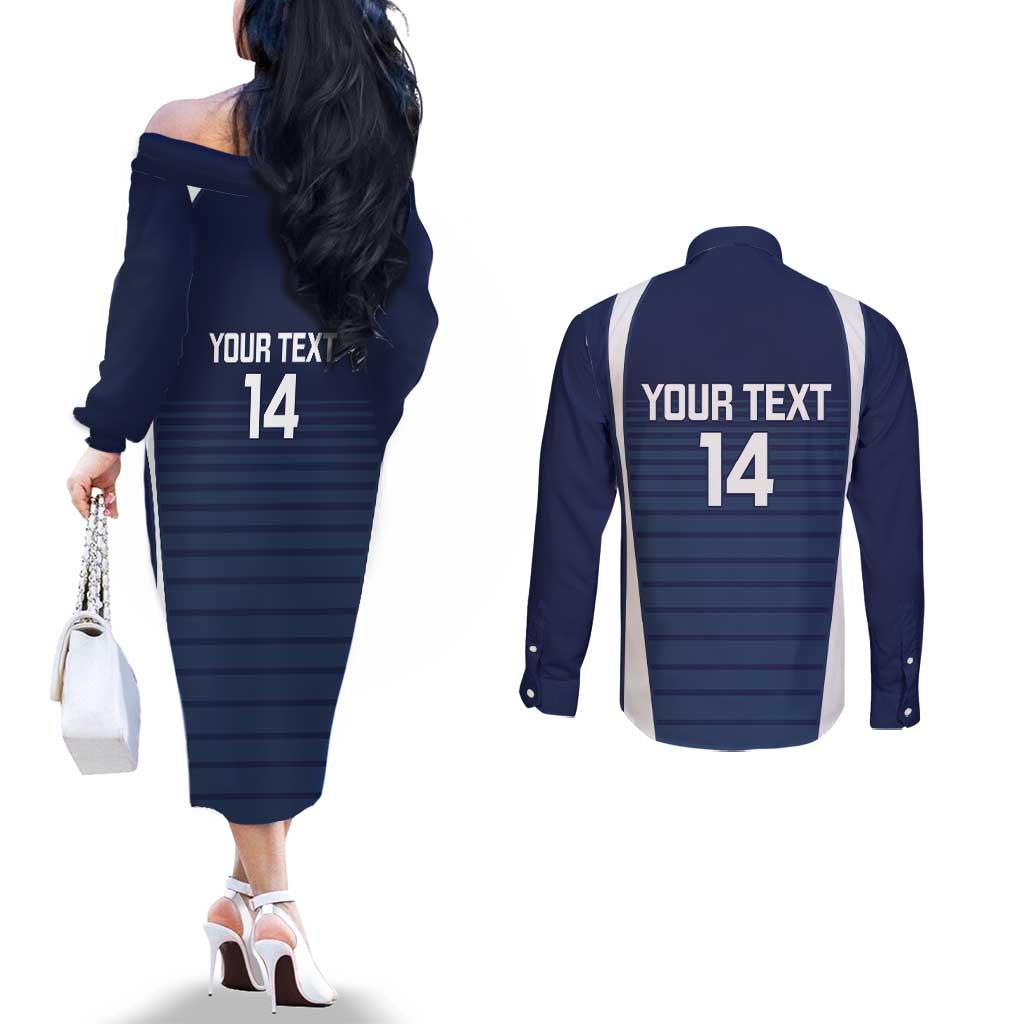 Custom Victoria Cricket Couples Matching Off The Shoulder Long Sleeve Dress and Long Sleeve Button Shirt Go Champions - Sporty Style