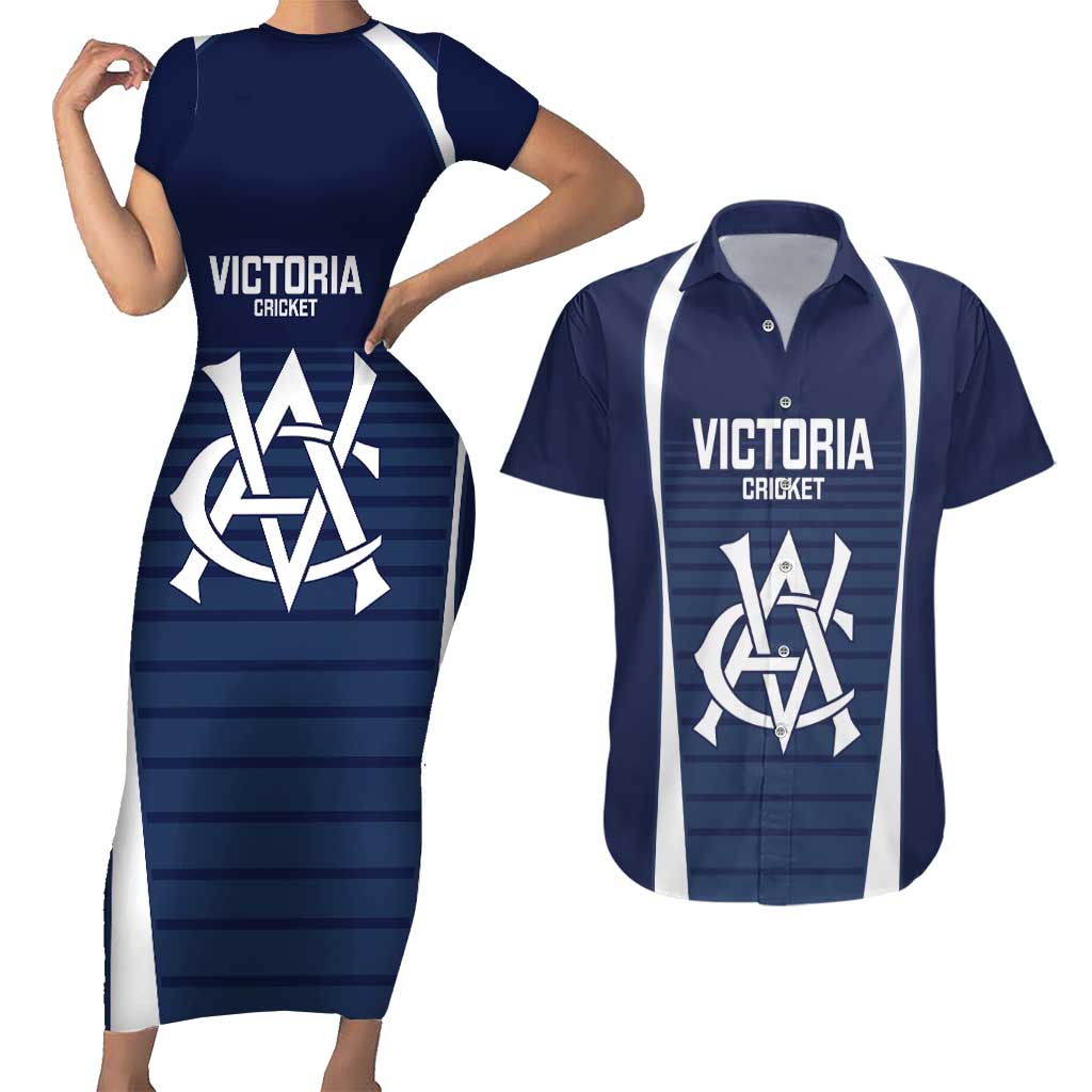 Custom Victoria Cricket Couples Matching Short Sleeve Bodycon Dress and Hawaiian Shirt Go Champions - Sporty Style