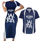 Custom Victoria Cricket Couples Matching Short Sleeve Bodycon Dress and Hawaiian Shirt Go Champions - Sporty Style