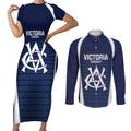 Custom Victoria Cricket Couples Matching Short Sleeve Bodycon Dress and Long Sleeve Button Shirt Go Champions - Sporty Style