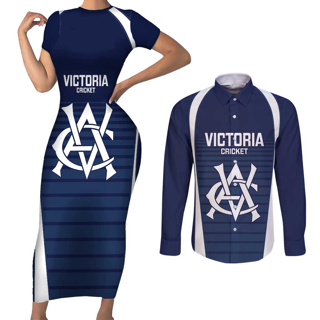 Custom Victoria Cricket Couples Matching Short Sleeve Bodycon Dress and Long Sleeve Button Shirt Go Champions - Sporty Style