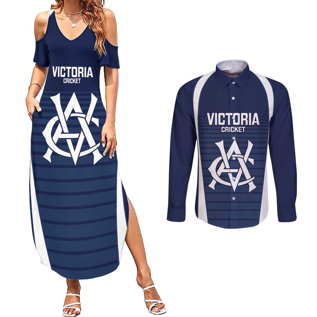 Custom Victoria Cricket Couples Matching Summer Maxi Dress and Long Sleeve Button Shirt Go Champions - Sporty Style