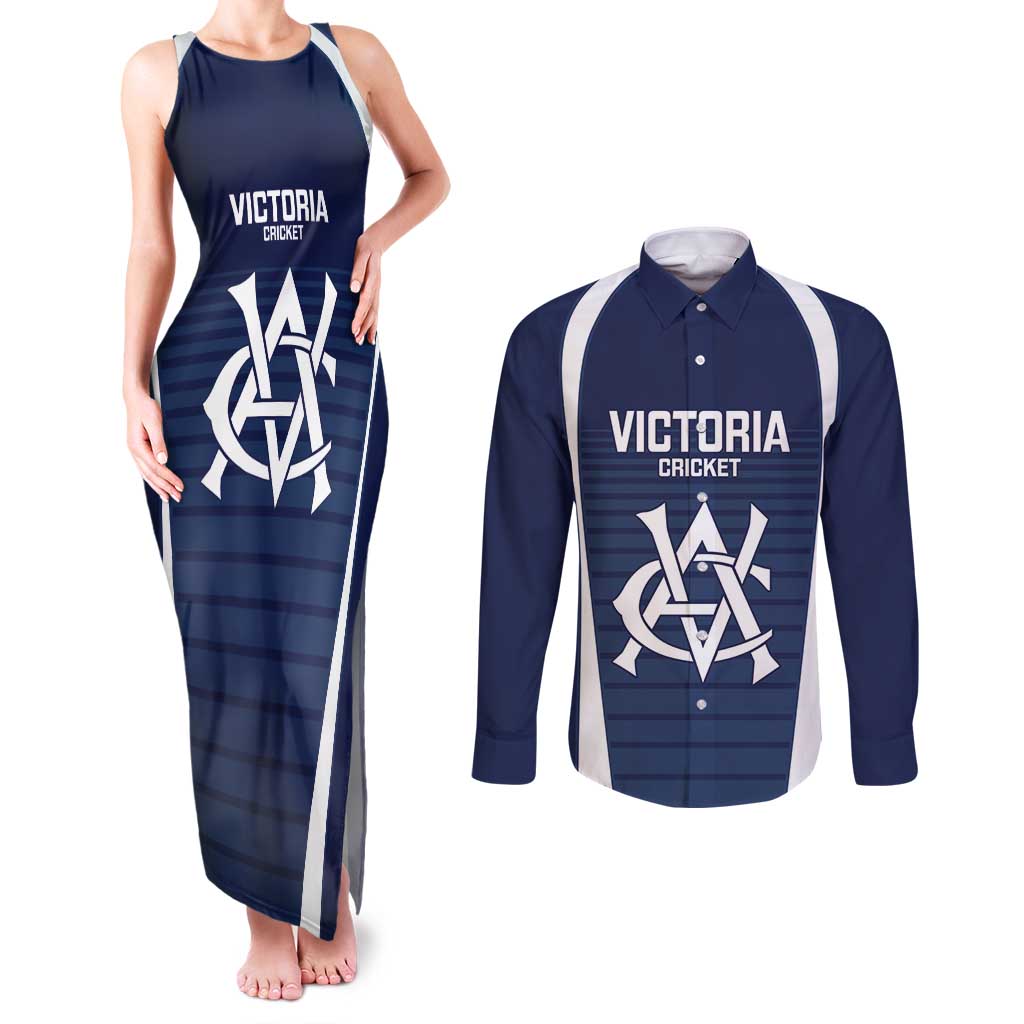 Custom Victoria Cricket Couples Matching Tank Maxi Dress and Long Sleeve Button Shirt Go Champions - Sporty Style